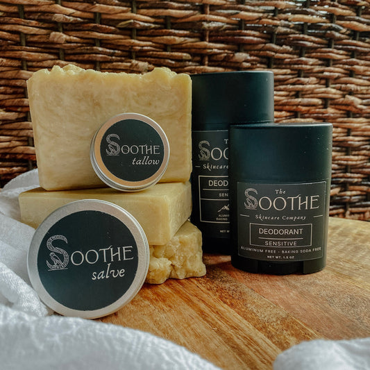 The Complete Routine: Soothe soap, facial balm, salve and deodorant